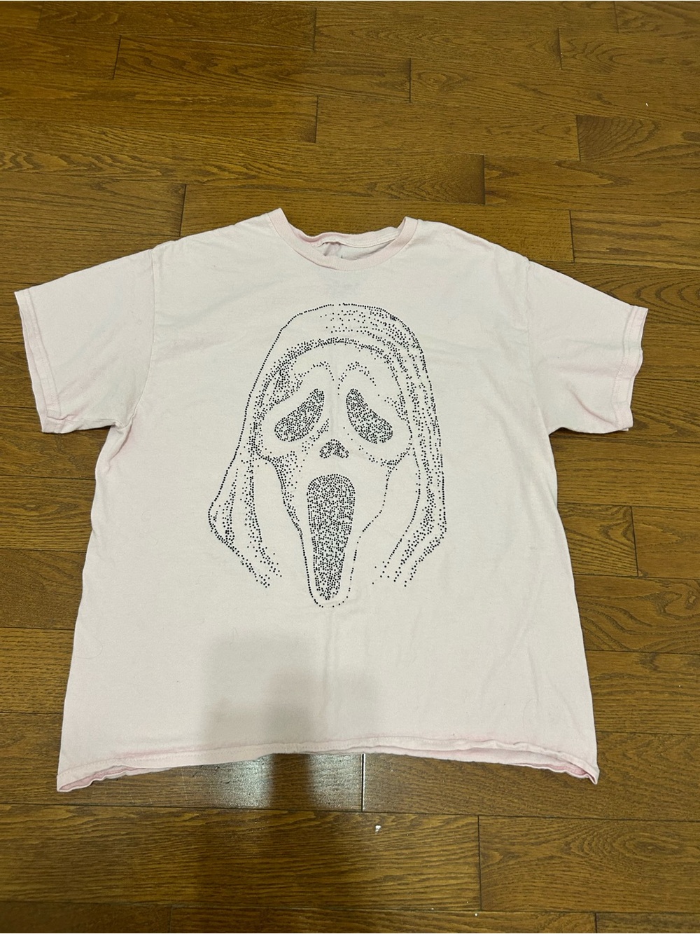 Pink Graphic Tee with Screaming Ghost Design